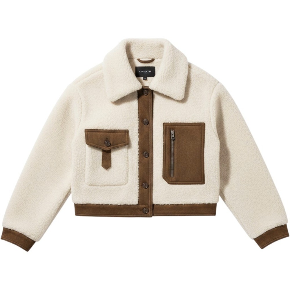 Topshop Faux Shearling Aviator Jacket Cream Borg Moto Bomber Coat Womens Small
